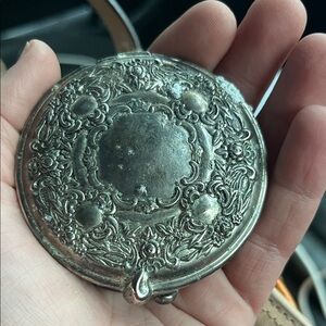 Ornate Silver Compact Mirror